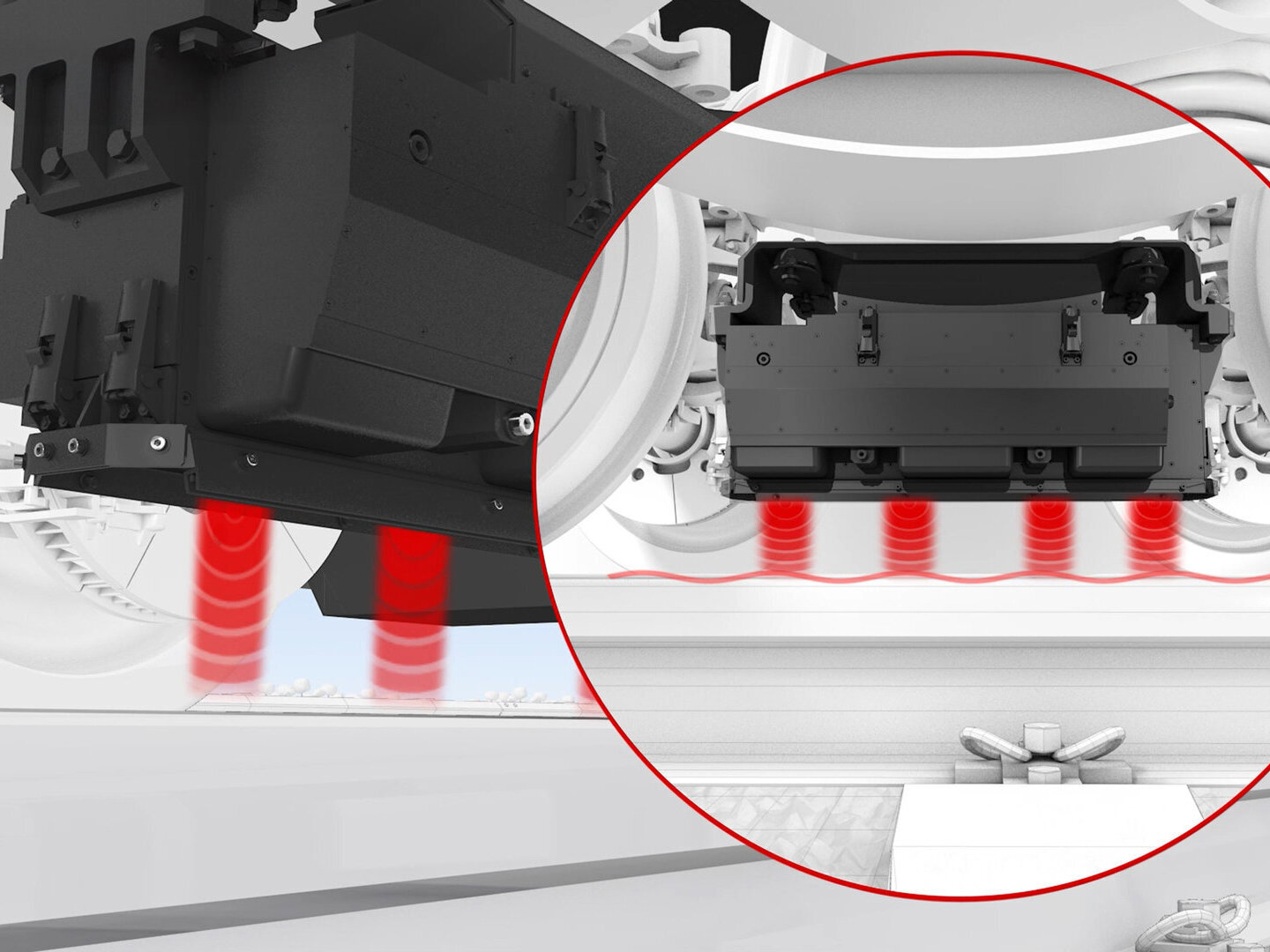 Visualization of contactless sensor assemblies used for high-speed corrugation measurement.