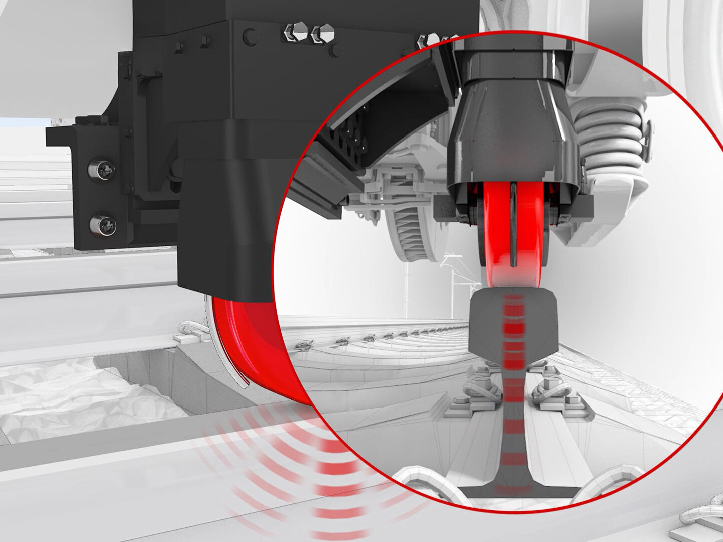 TIS URE rotating ultrasonic wheel with integrated probes mounted under a measuring bogie