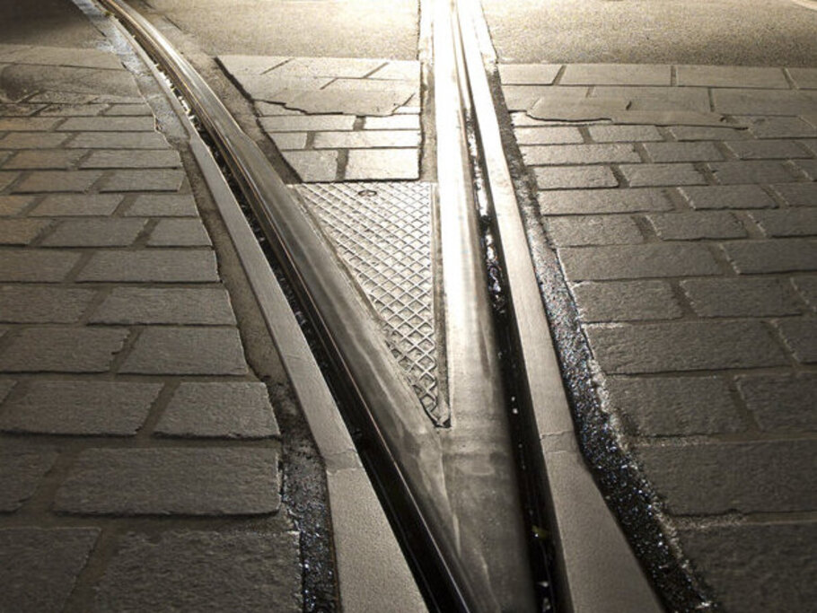 Grooved rail welding at municipal tram track