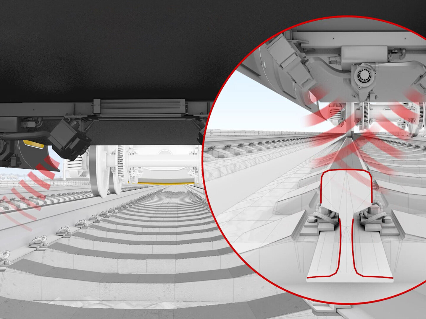 TIS PAM optical rail profile measurement module capturing rail cross-sections during high-speed inspection