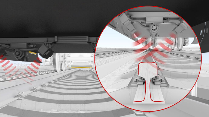 TIS PAM optical rail profile measurement module capturing rail cross-sections during high-speed inspection.